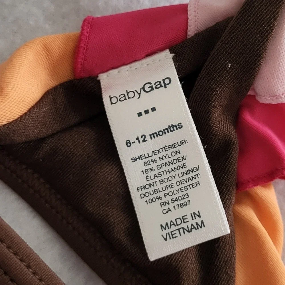 Baby Gap Swimsuit 6-12 Months Girls Bikini‎ Brown Pink Orange 2 pc Set Ruffle